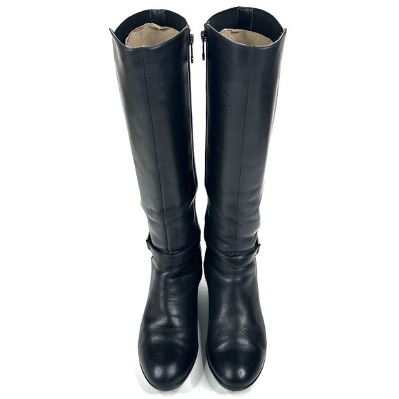 BLONDO Laina Tall Waterproof Black Leather Riding Boots Women's 7.5M Wedge Zip - Picture 2 of 15